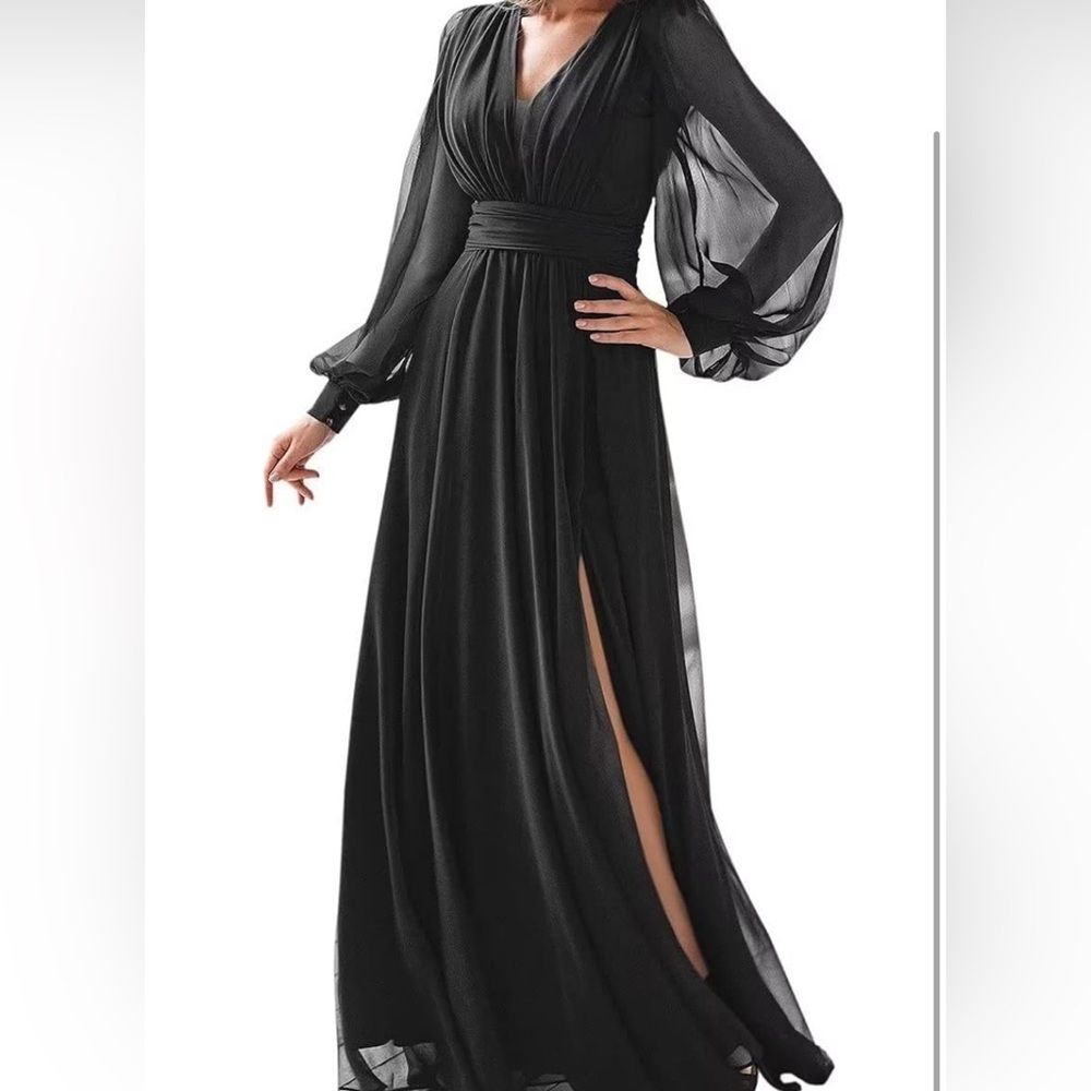 Long sleeve chiffon bridesmaid dress with slit for women
